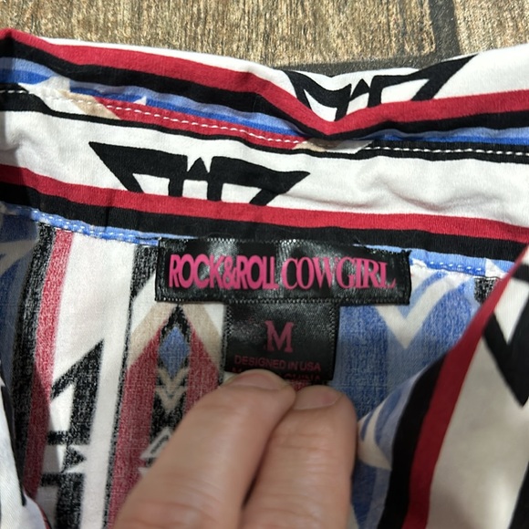 Rock & Roll Cowgirl Women’s Sz M Aztec‎ Print Pearl Snap Long Sleeve Shirt - Picture 6 of 12